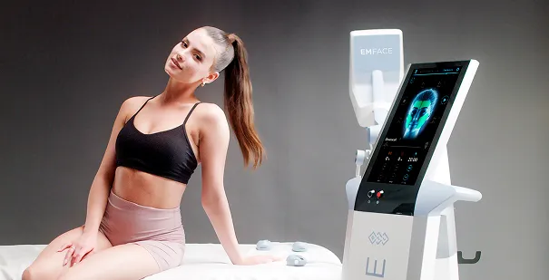 Woman at emface machine